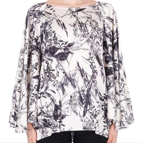 Joseph Ribkoff Blouse Black‎ White Abstract Floral Print Bell Sleeve Top size 2 - Picture 1 of 9